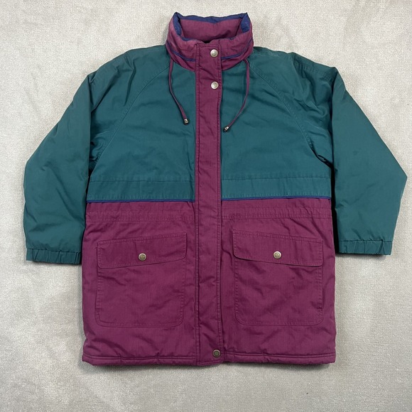 Faded Glory Vintage Colorblock Parka Jacket Mens Large Teal Burgundy Heavy Coat — photo 2